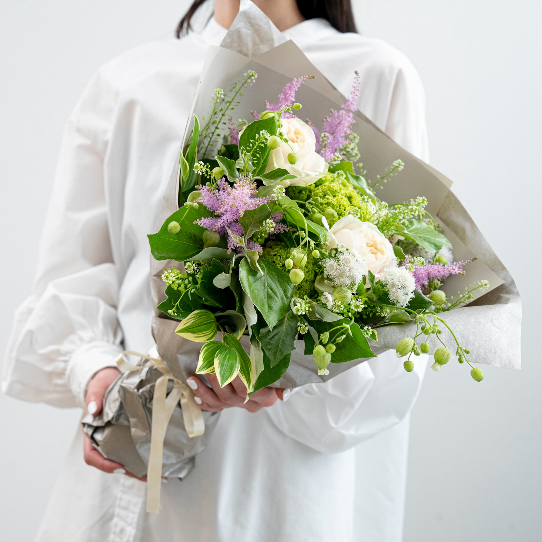 【受注販売】春色と新緑をぎゅっと束ねた母の日ブーケ(生花)