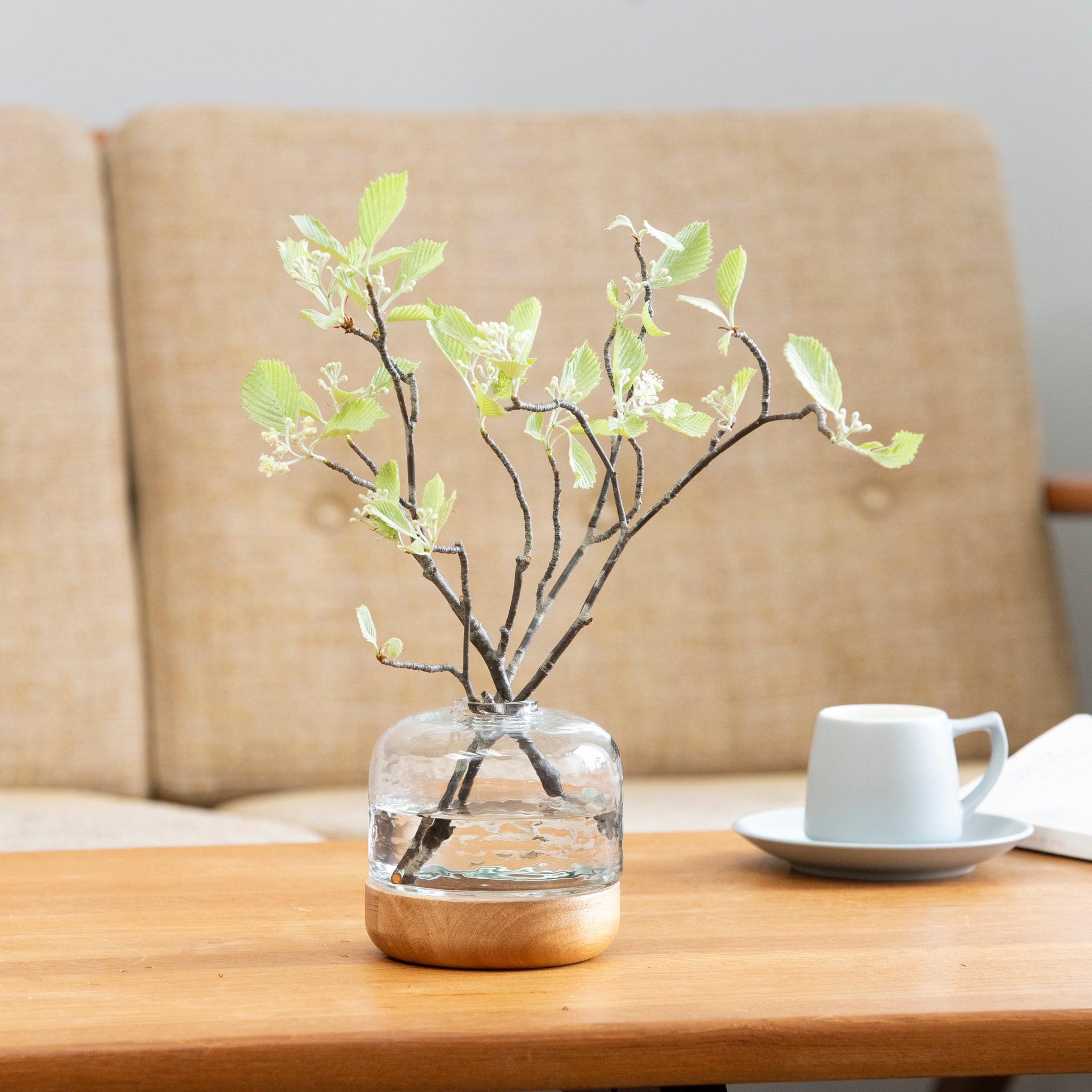 シナリーウッド＆ガラスベース ｜ マホガニーのぬくもりとガラスの質感を愛おしむ花器