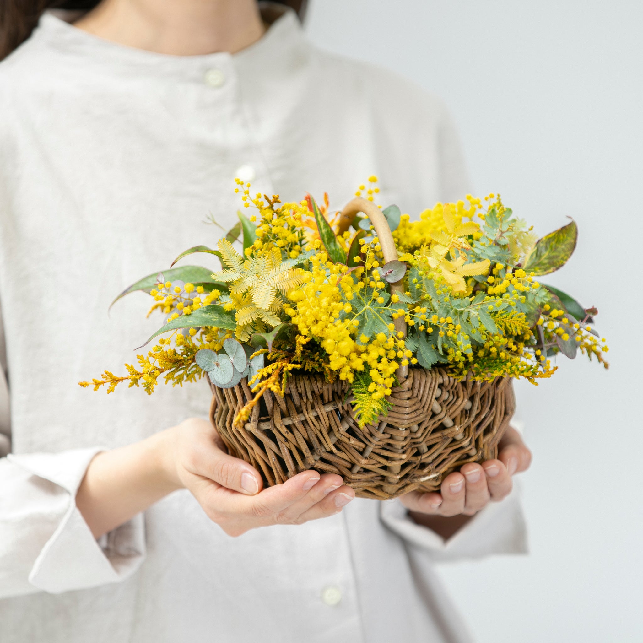 [Pre-order] Mimosa Basket Made with Early Spring Branches (Fresh Flowers)