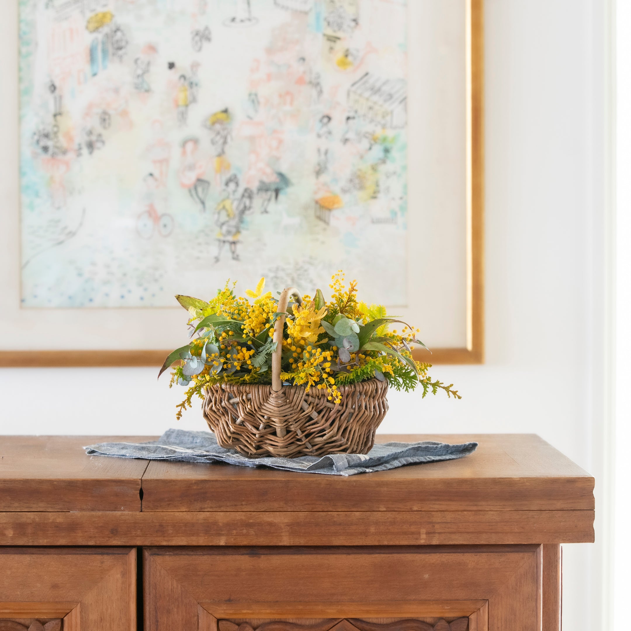 【受注販売】早春の枝ものでつくったミモザバスケット（生花）