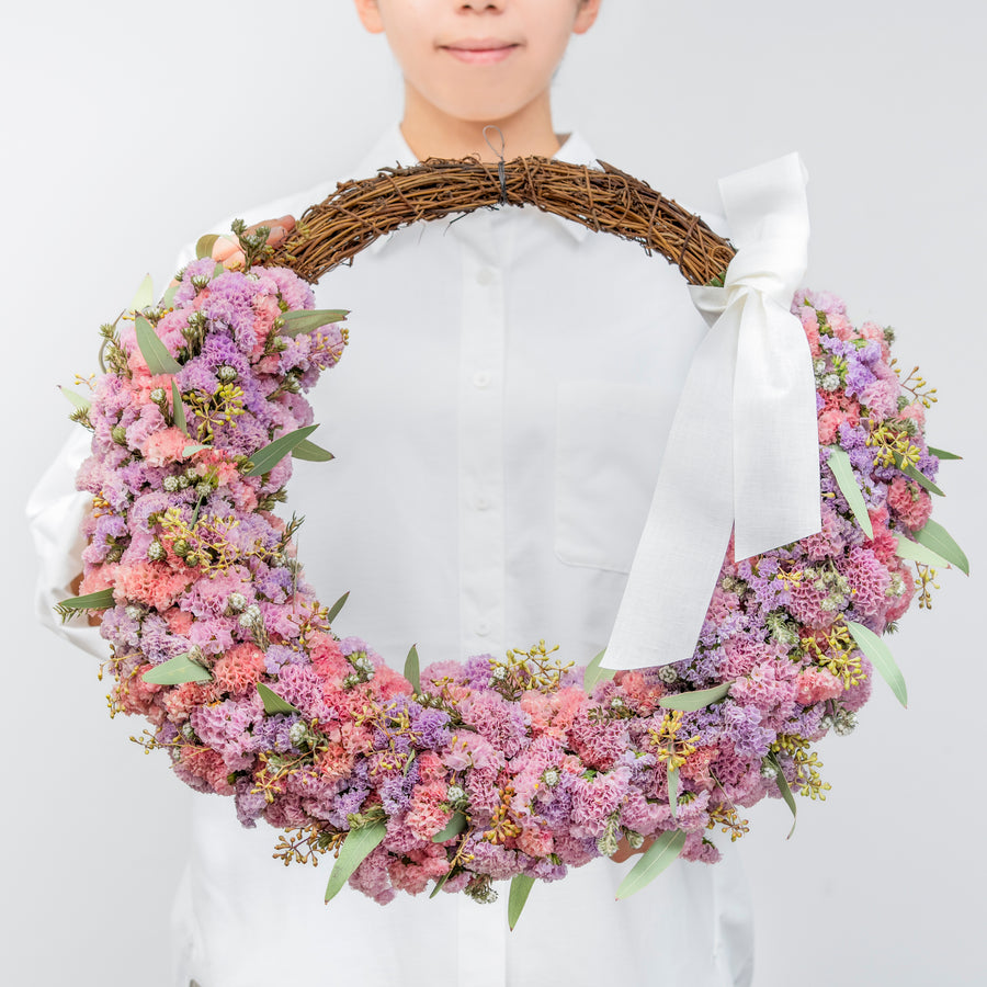 【受注販売】たっぷりのスターチスでつくった母の日リース（生花）