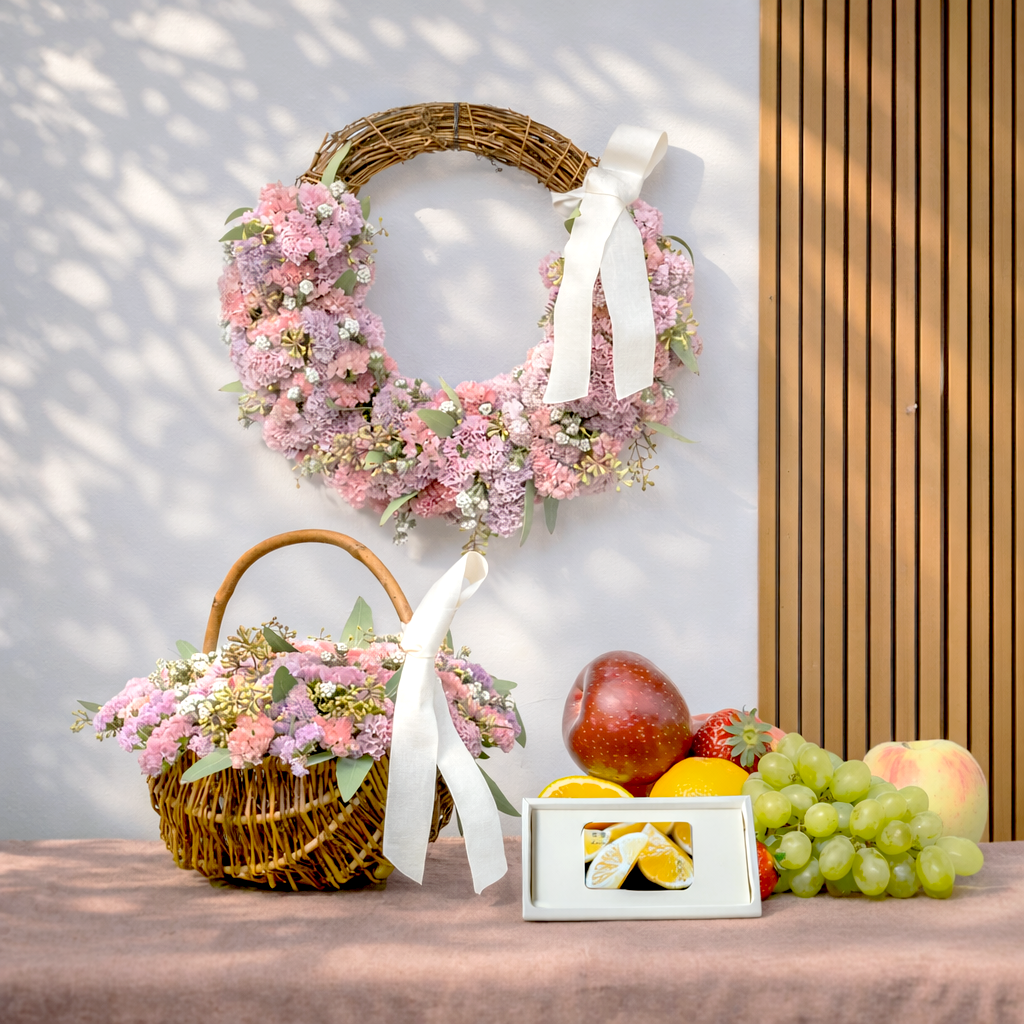 たっぷりスターチスのリース＆バスケット