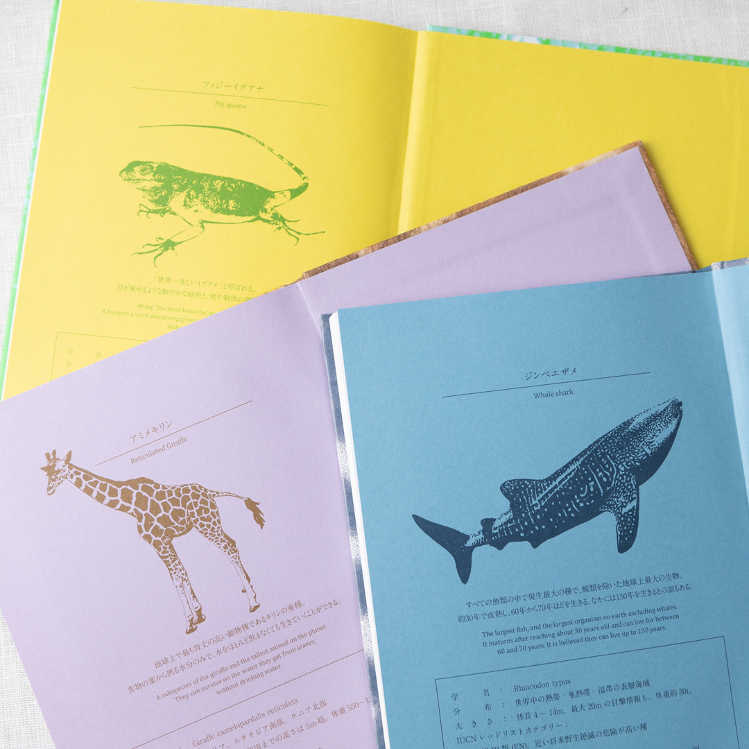 裏表紙側の奥付に記載された動物の説明ページ写真